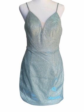 PromGirl Metallic Aqua Blue Cocktail Dress